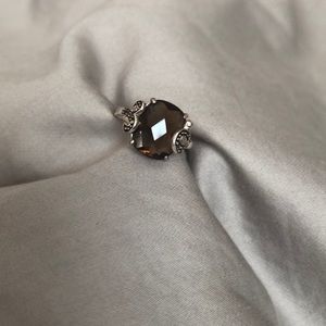 Hematite/glass costume ring. Size 8.